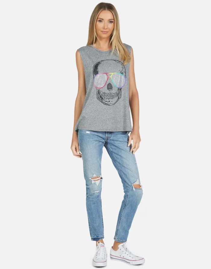 Kel Cool Skull Heather Grey Women039s Lauren Moshi Tanks