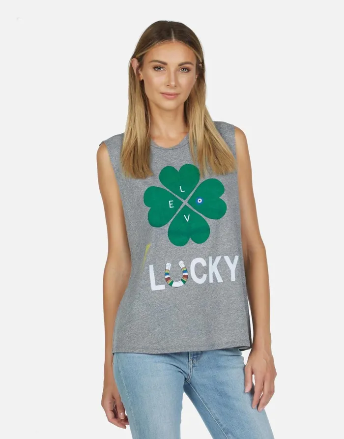 Kel Lucky Clover Heather Grey Women039s Lauren Moshi Tanks