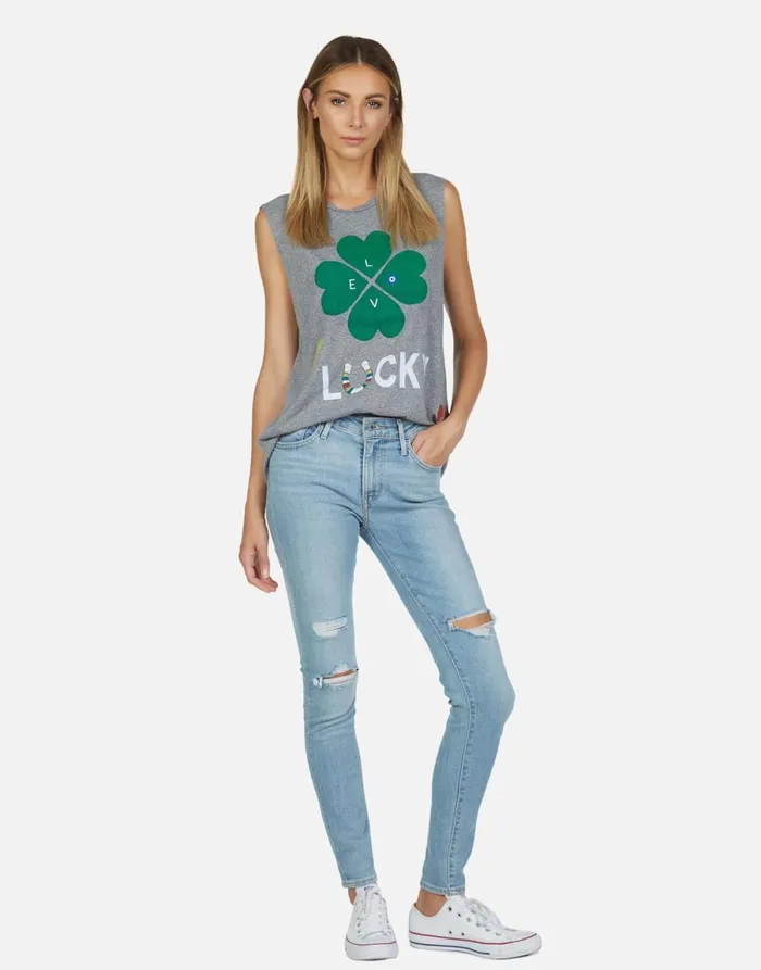 Kel Lucky Clover Heather Grey Women039s Lauren Moshi Tanks