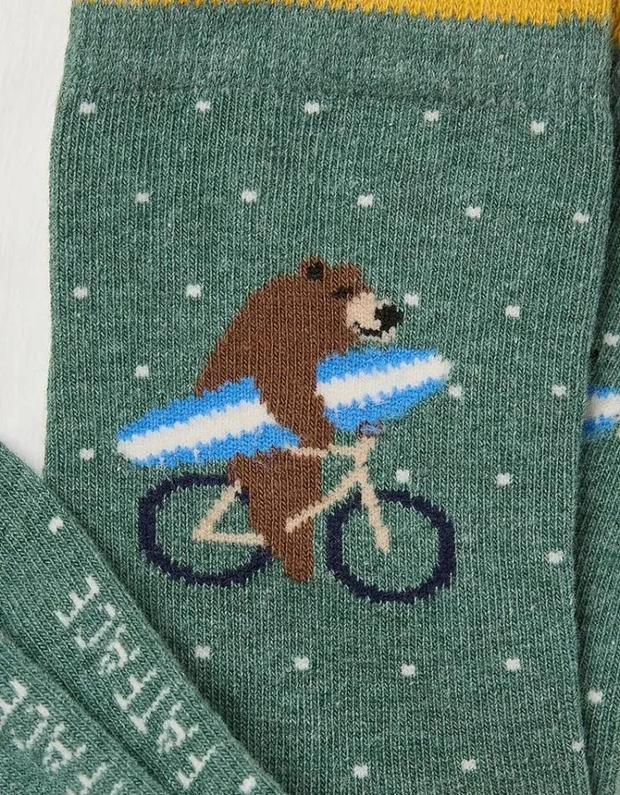 Kids FatFace Buy 2 Get 1 Free Socks 1 Pack Bear Socks Light Green Marl