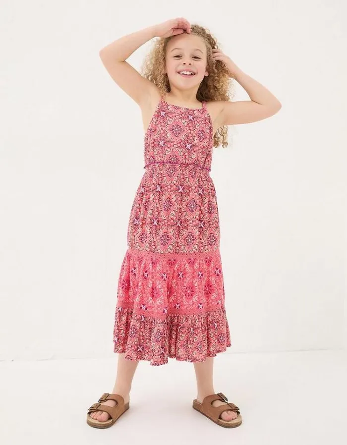 Kids FatFace Dresses and Skirts Myla Geo Midi Dress Rose Pink