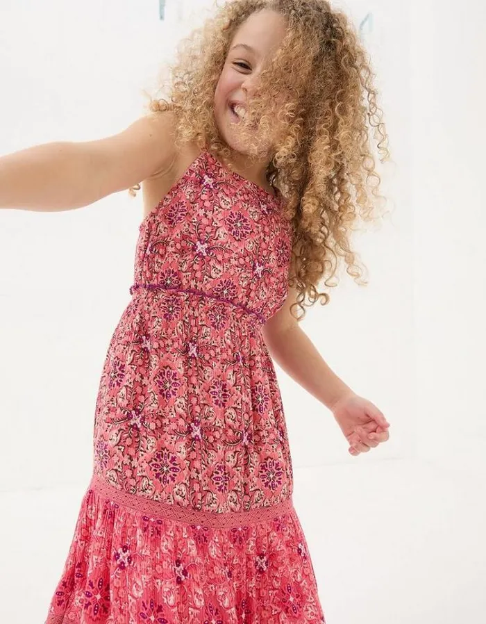 Kids FatFace Dresses and Skirts Myla Geo Midi Dress Rose Pink