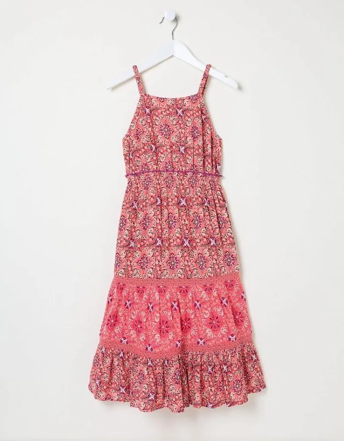 Kids FatFace Dresses and Skirts Myla Geo Midi Dress Rose Pink