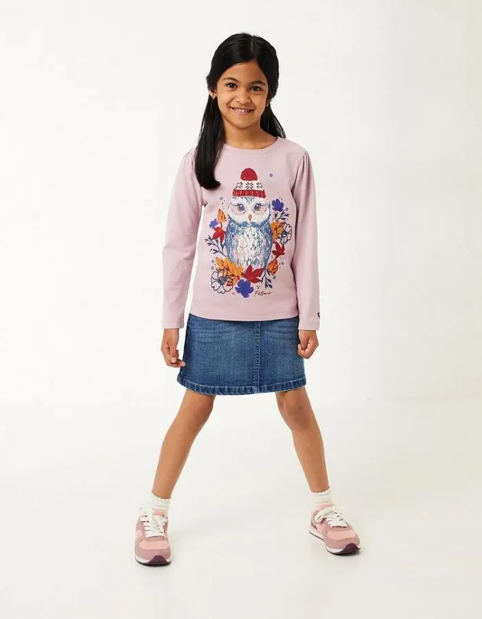 Kids FatFace Kids039 Sale Winter Owl Long Sleeve TShirt Lilac