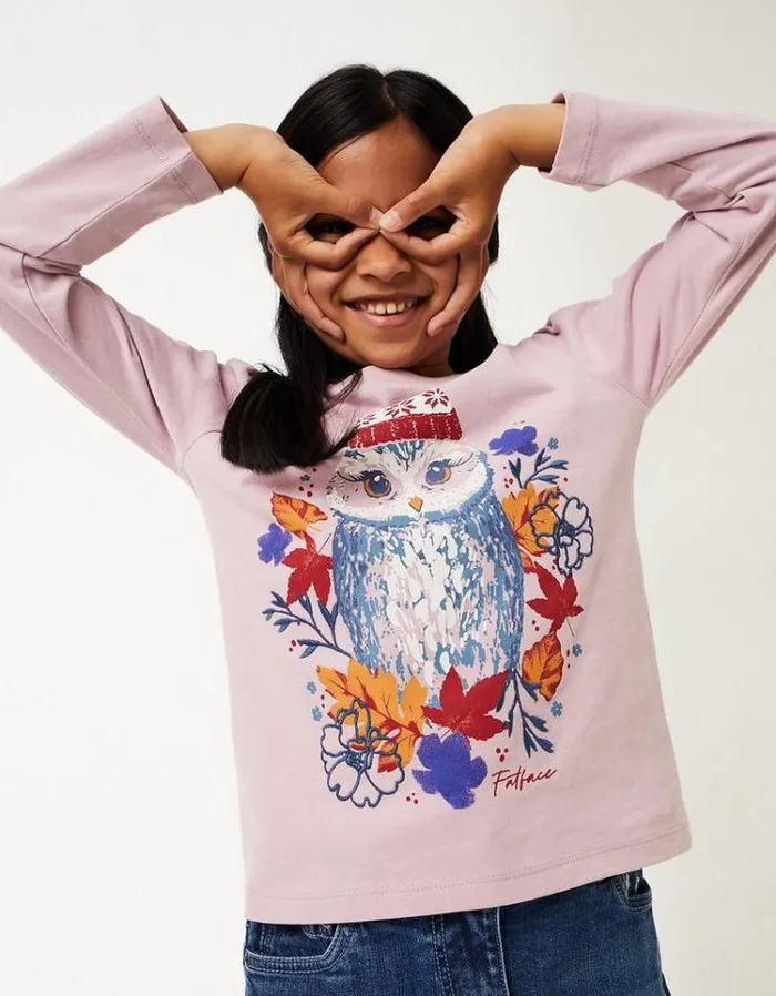 Kids FatFace Kids039 Sale Winter Owl Long Sleeve TShirt Lilac