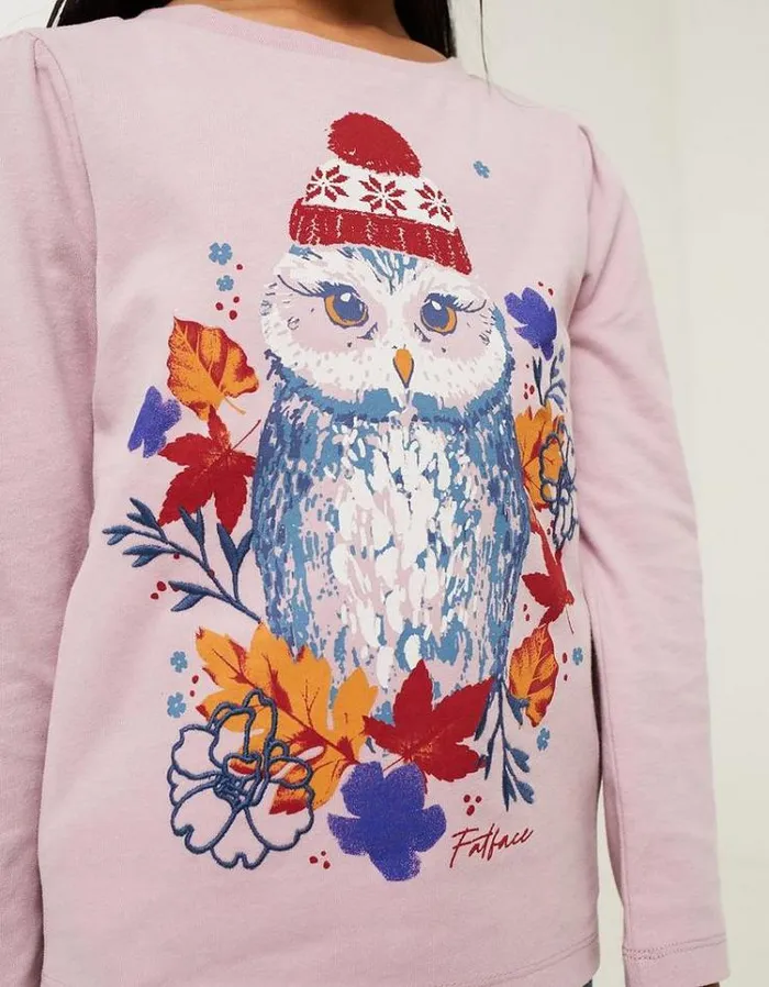Kids FatFace Kids039 Sale Winter Owl Long Sleeve TShirt Lilac