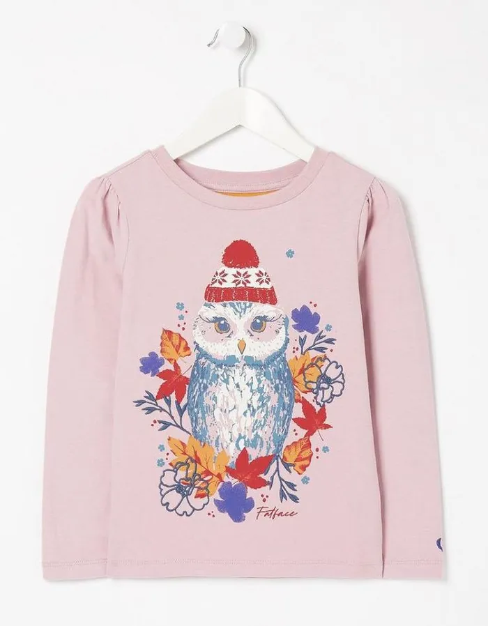 Kids FatFace Kids039 Sale Winter Owl Long Sleeve TShirt Lilac
