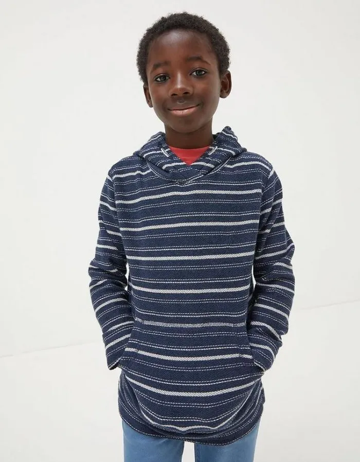 Kids FatFace Mini Me Outfits Stripe Popover Hoodie Navy