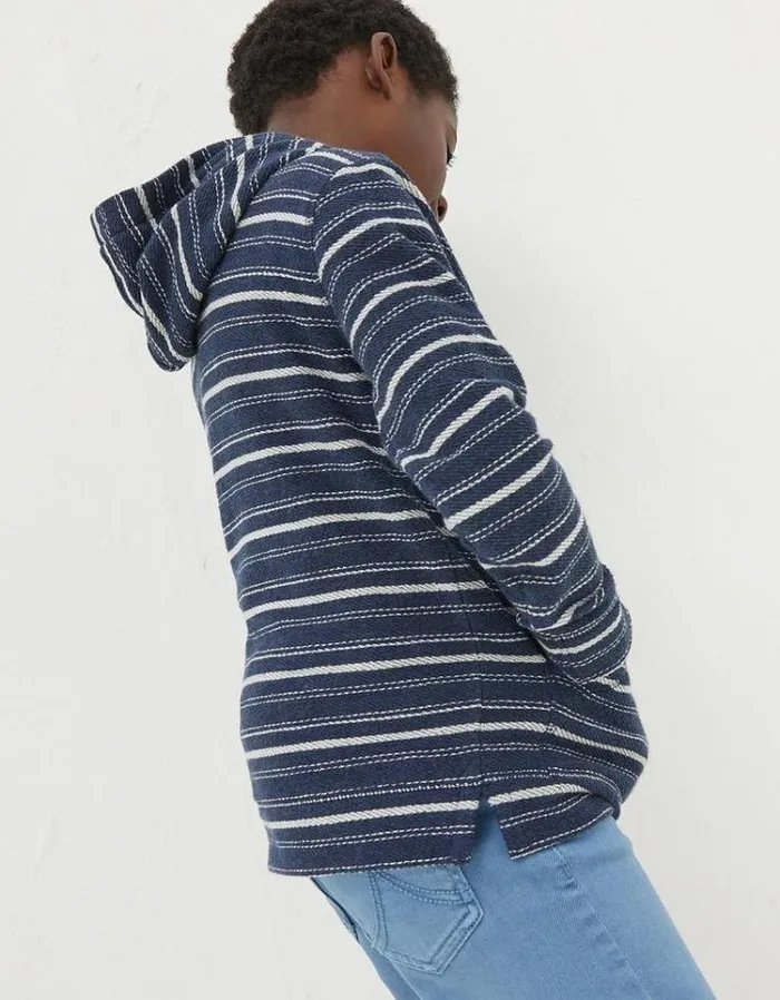 Kids FatFace Mini Me Outfits Stripe Popover Hoodie Navy
