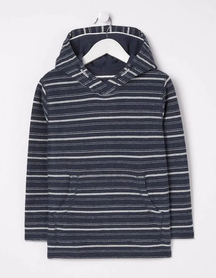 Kids FatFace Mini Me Outfits Stripe Popover Hoodie Navy