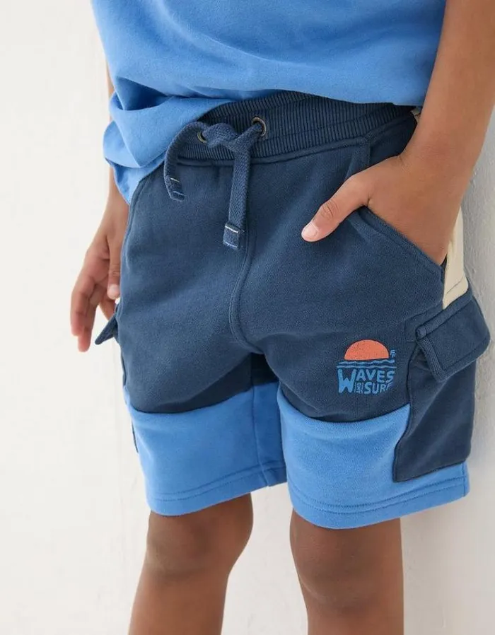 Kids FatFace Shorts Hatfield Cargo Sweat Shorts Vintage Blue