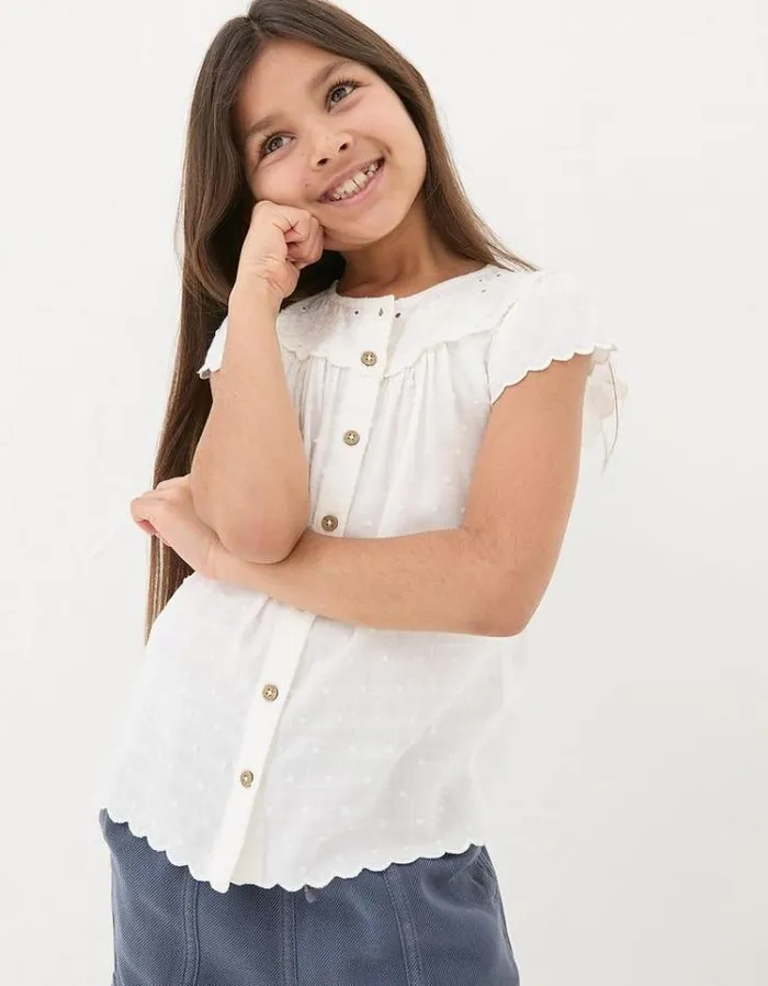 Kids FatFace Tops and TShirts Emily Embroidered Blouse Natural White
