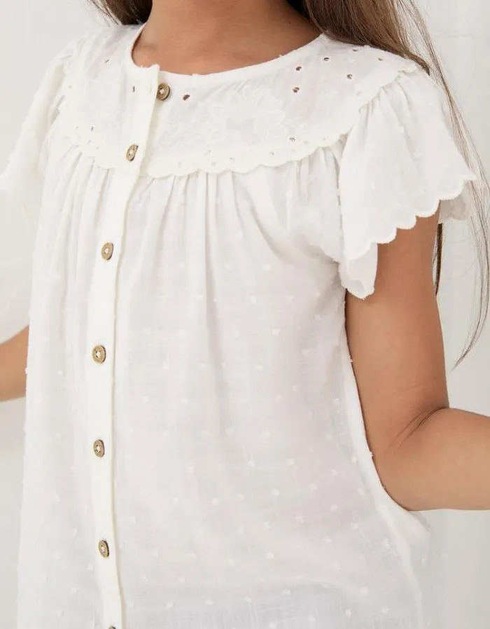 Kids FatFace Tops and TShirts Emily Embroidered Blouse Natural White