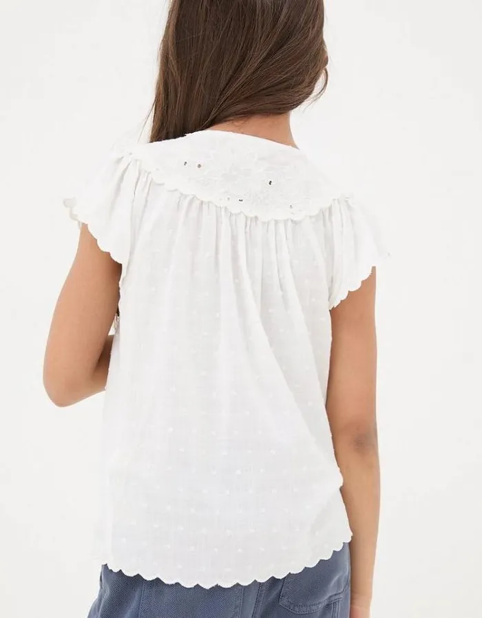 Kids FatFace Tops and TShirts Emily Embroidered Blouse Natural White