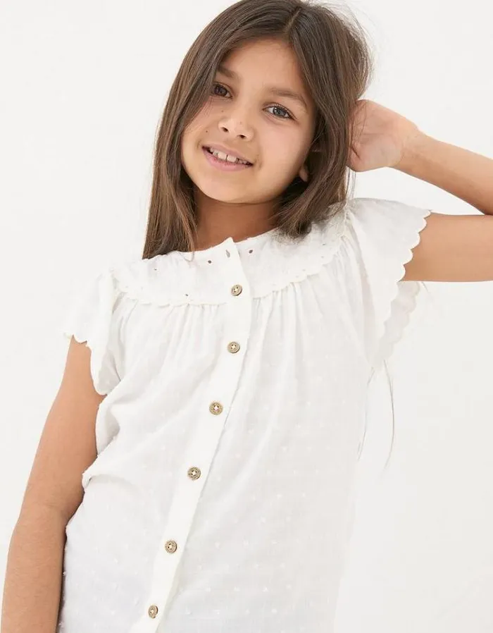 Kids FatFace Tops and TShirts Emily Embroidered Blouse Natural White