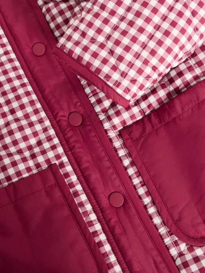 Kids Kids Gingham Borg Lined Coat Deep Red White Stuff Coats