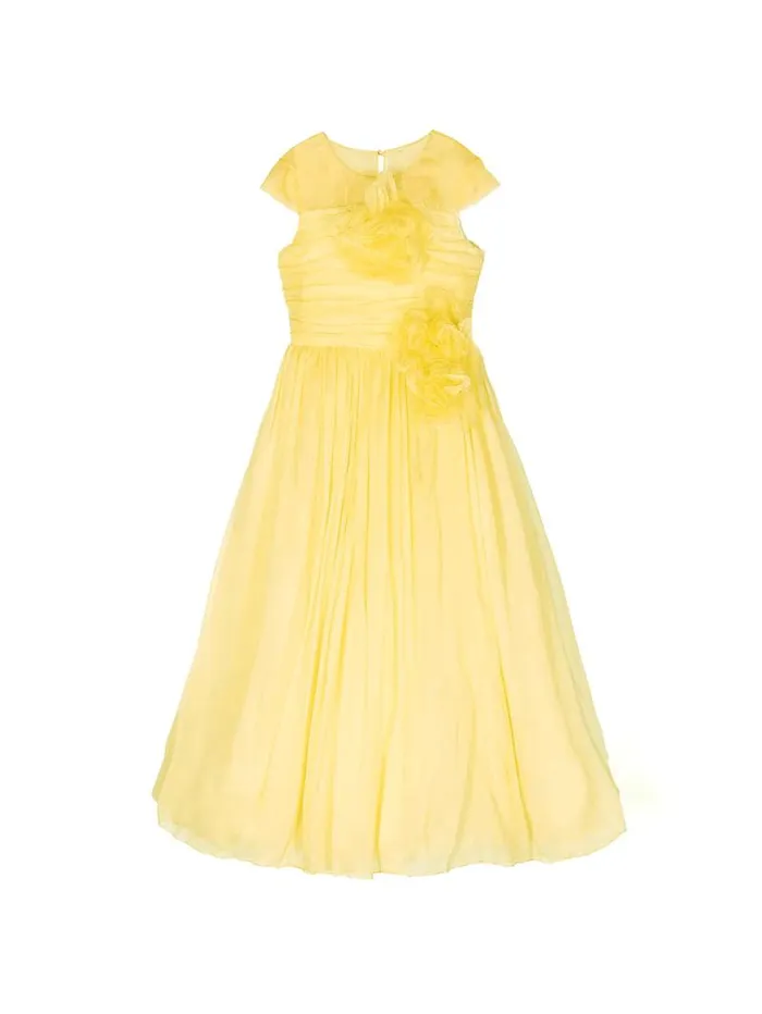 Kids Marchesa Gowns FlowerEmbellished Crepe Gown Yellow