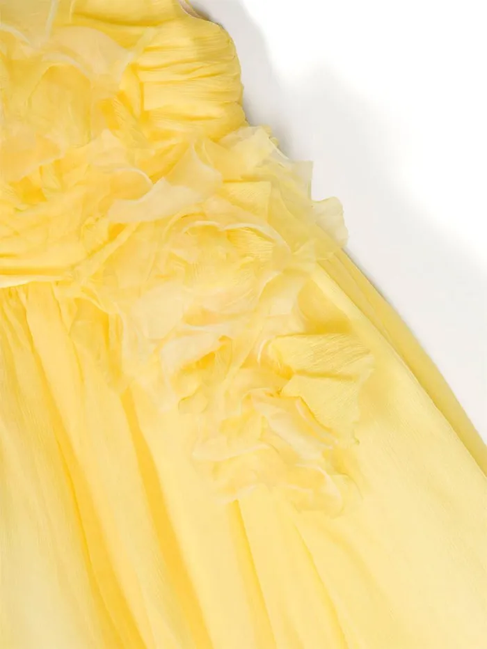 Kids Marchesa Gowns FlowerEmbellished Crepe Gown Yellow