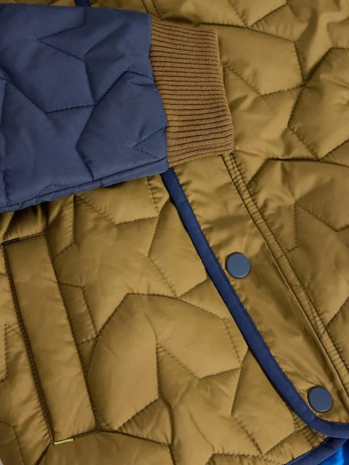 Kids Star Quilted Colourblock Coat Khaki Green White Stuff Coats