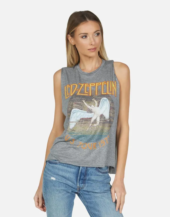 Kinzington Led Zeppelin Heather Grey Women039s Lauren Moshi Tanks