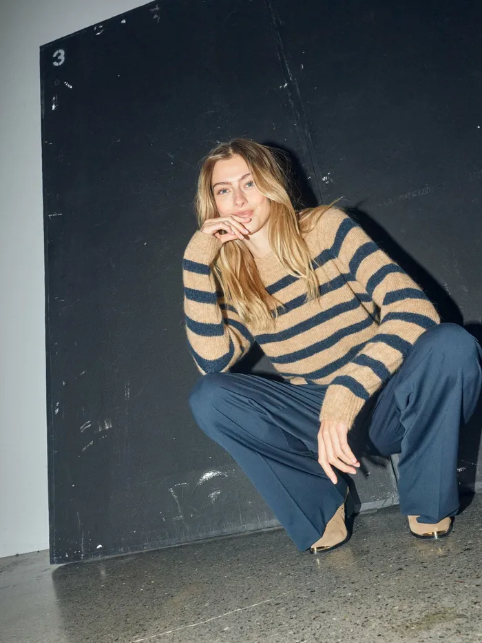 Knits MMThora Stripe Crewneck Knit Tannin MOS MOSH Women