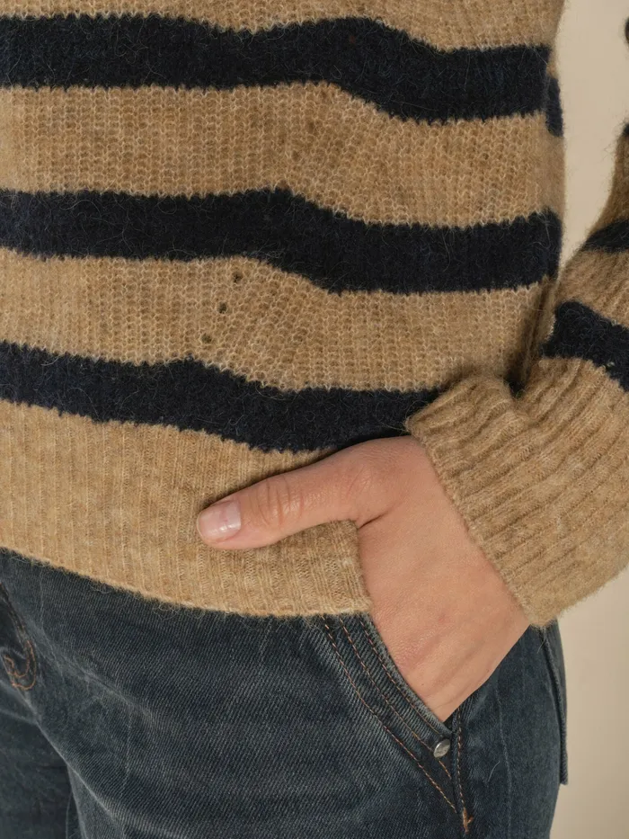 Knits MMThora Stripe Crewneck Knit Tannin MOS MOSH Women