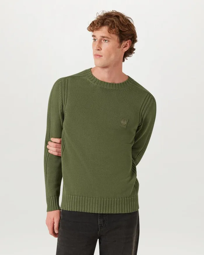 Knitwear Men Belstaff Watch Crewneck Jumper Dark Surplus Green Knitwear Men Belstaff Watch Crewneck Jumper Dark Surplus Green