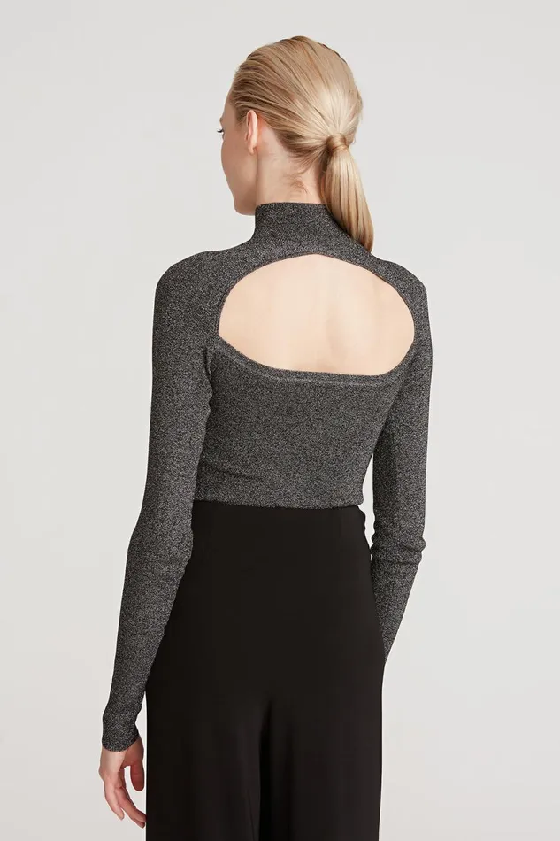 Knitwear Women Halston Fai Lurex Turtleneck Sweater Black Silver