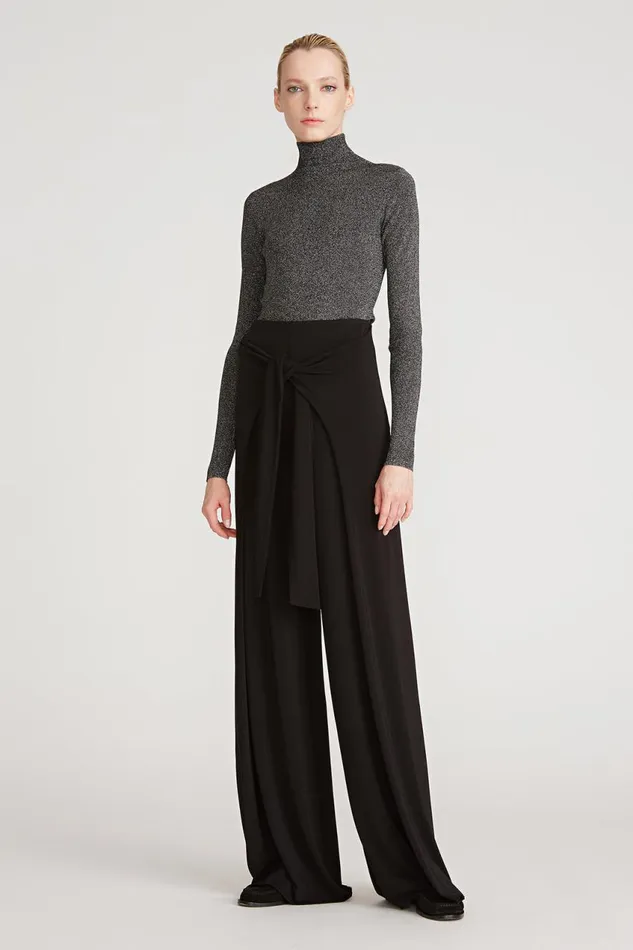 Knitwear Women Halston Fai Lurex Turtleneck Sweater Black Silver