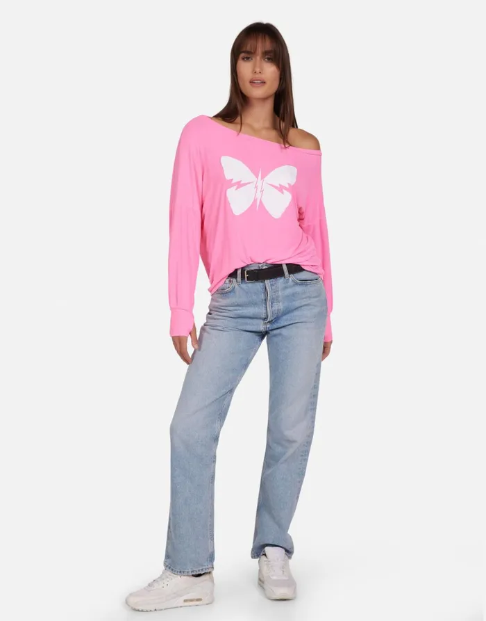 Krista X Lightning Butterfly Neon Pink Women039s Lauren Moshi Long Sleeve
