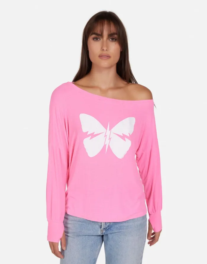 Krista X Lightning Butterfly Neon Pink Women039s Lauren Moshi Long Sleeve