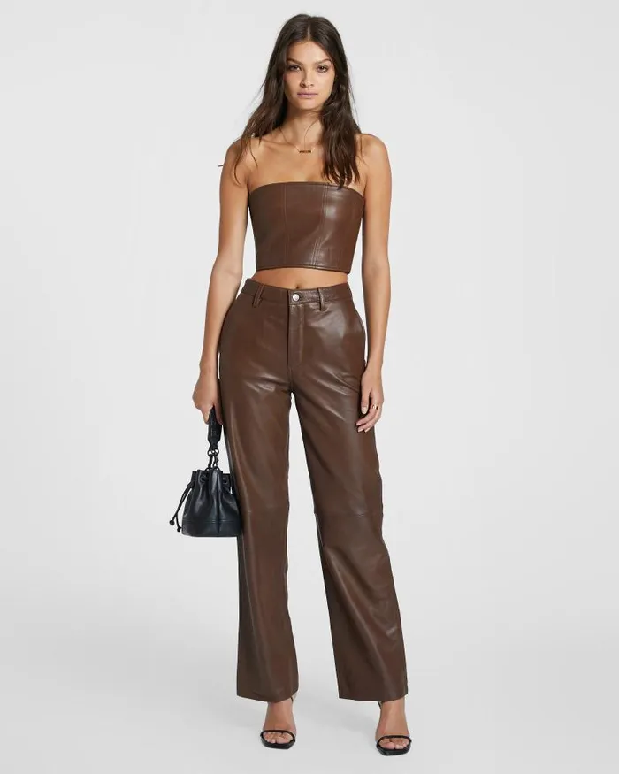 Ksubi Crossin Leather Trouser Choc Womens Pants