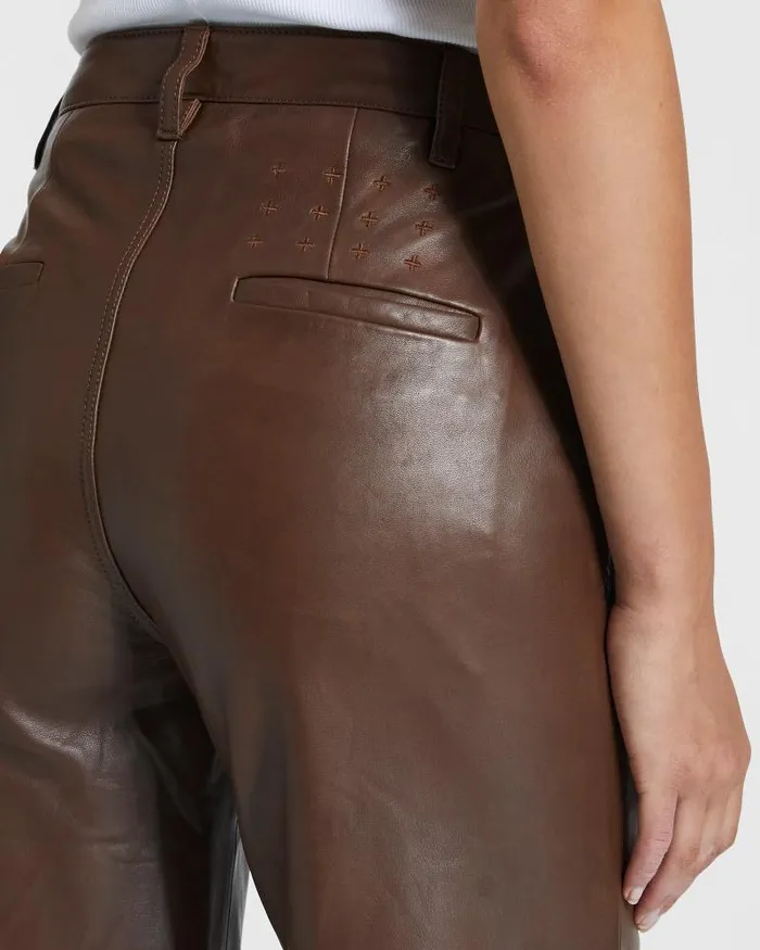 Ksubi Crossin Leather Trouser Choc Womens Pants