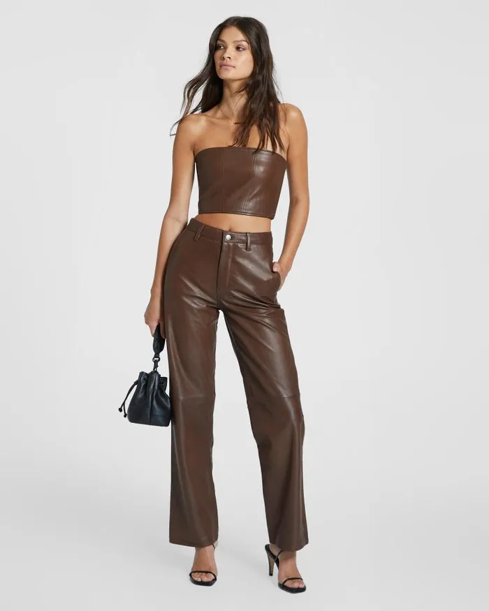 Ksubi Crossin Leather Trouser Choc Womens Pants
