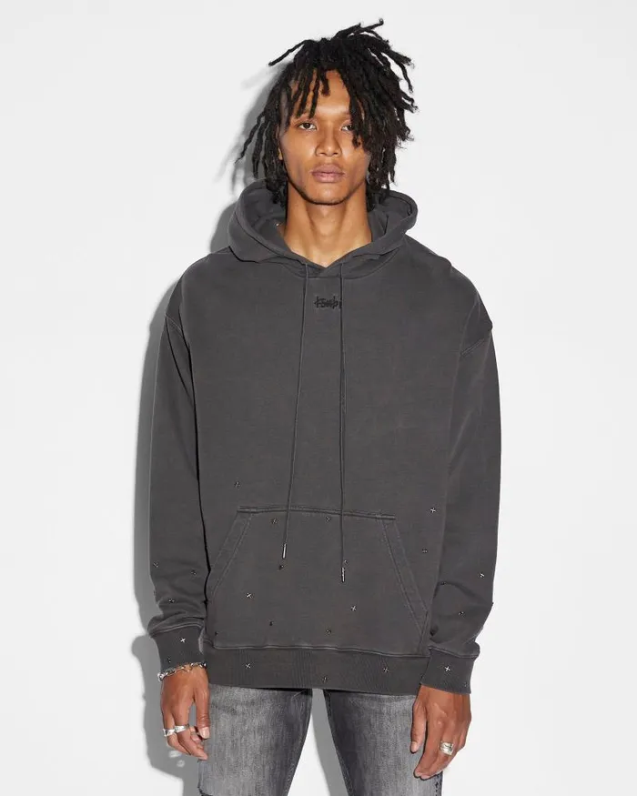 Ksubi Jupiter Slash Biggie Hoodie Faded Black Mens Hoodies and Sweatshirts