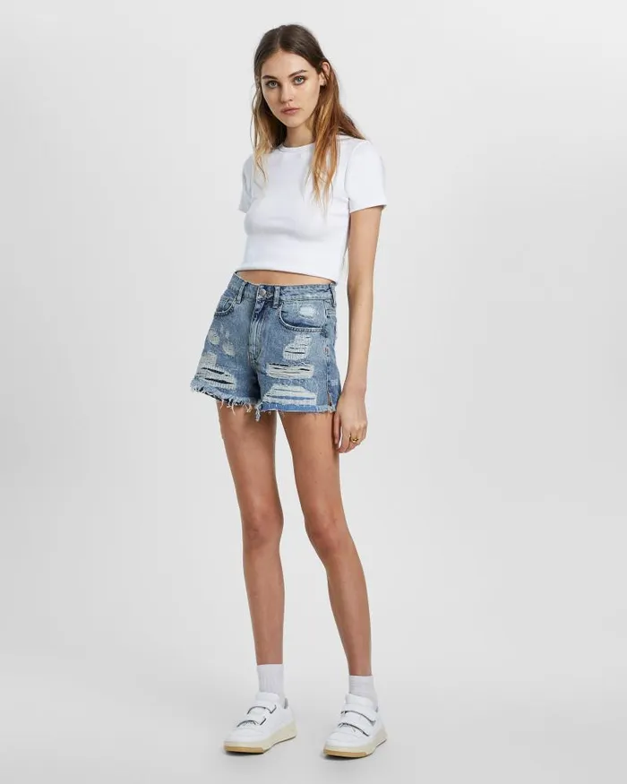 Ksubi Rise N Hi Misfit Trashed Womens Denim Shorts