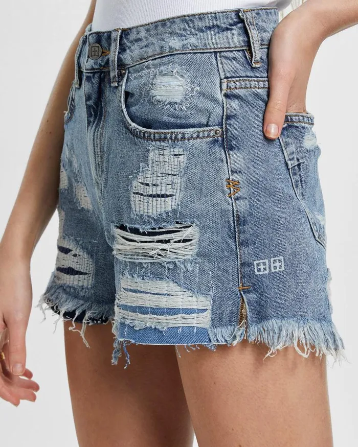Ksubi Rise N Hi Misfit Trashed Womens Denim Shorts