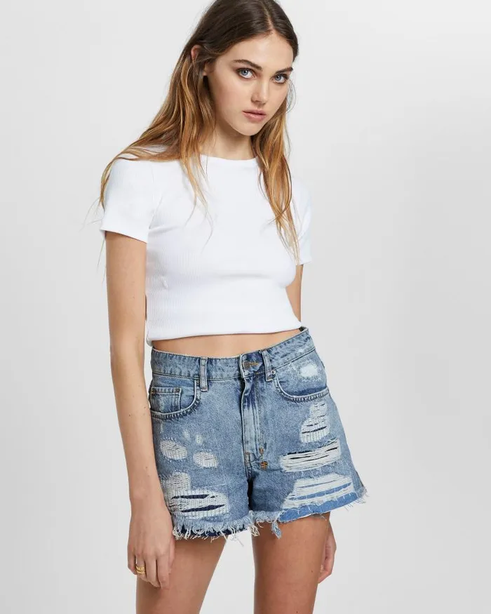 Ksubi Rise N Hi Misfit Trashed Womens Denim Shorts