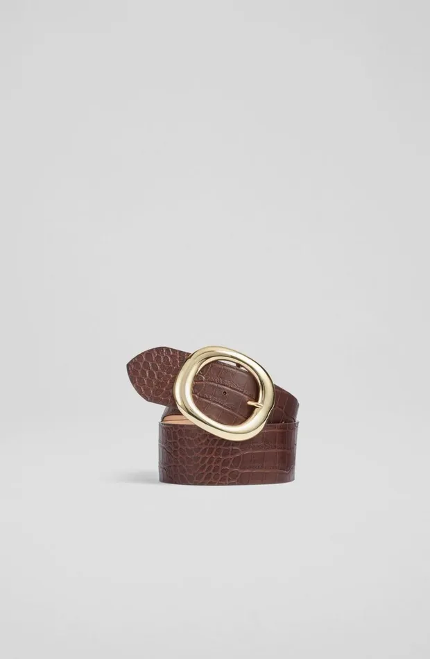 LKBennett Belts Women Bromley Brown CrocEffect Leather Belt LKBennett Belts Women Bromley Brown CrocEffect Leather Belt