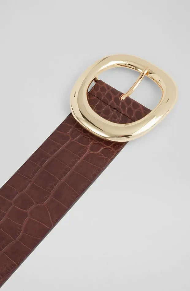 LKBennett Belts Women Bromley Brown CrocEffect Leather Belt LKBennett Belts Women Bromley Brown CrocEffect Leather Belt