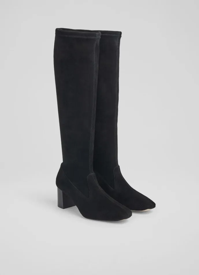 LKBennett Boots Women Davina Black Stretch Suede KneeHigh Boots LKBennett Boots Women Davina Black Stretch Suede KneeHigh Boots