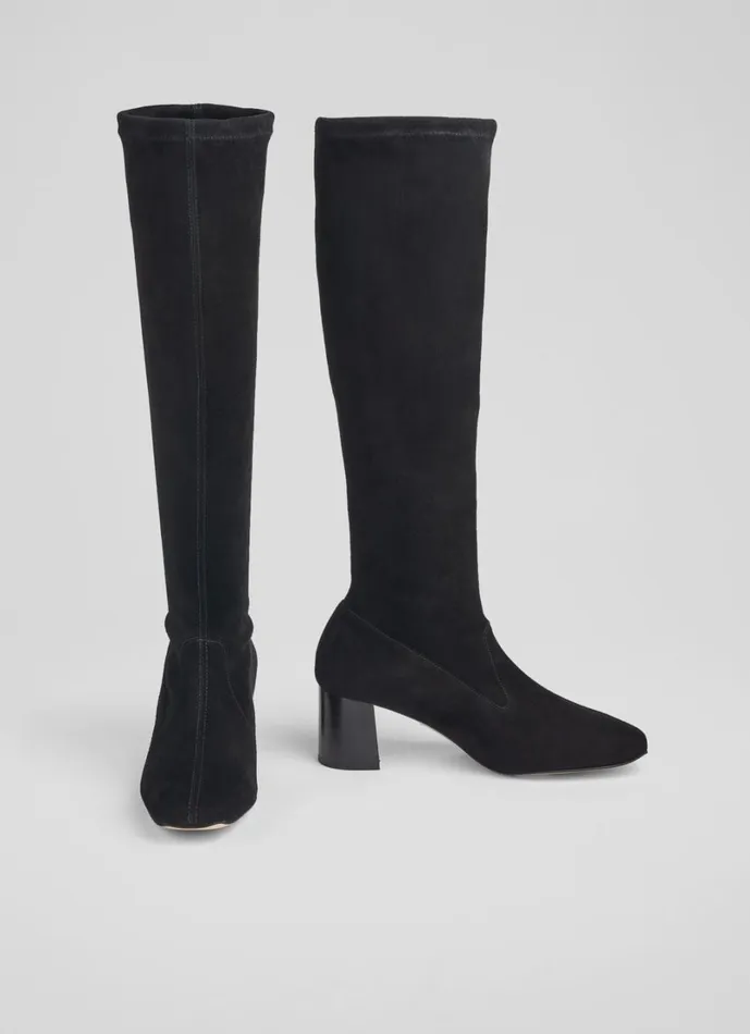 LKBennett Boots Women Davina Black Stretch Suede KneeHigh Boots LKBennett Boots Women Davina Black Stretch Suede KneeHigh Boots