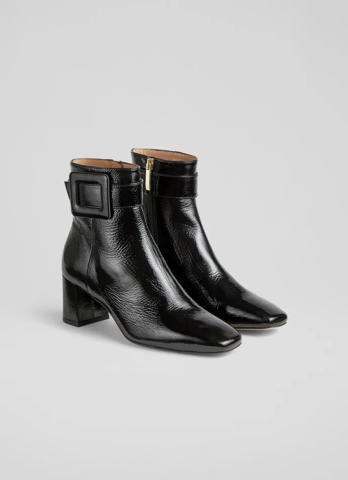 LKBennett Boots Women Wilde Black Covered Buckle Ankle Boot