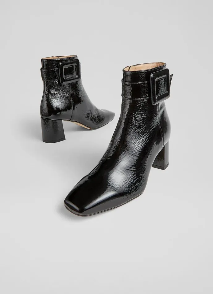 LKBennett Boots Women Wilde Black Covered Buckle Ankle Boot