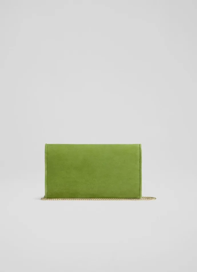 LKBennett Clutch Bags Women Dominica Apple Green Suede Clutch Bag
