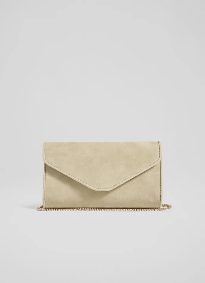 LKBennett Clutch Bags Women Dominica Beige Suede Clutch Bag