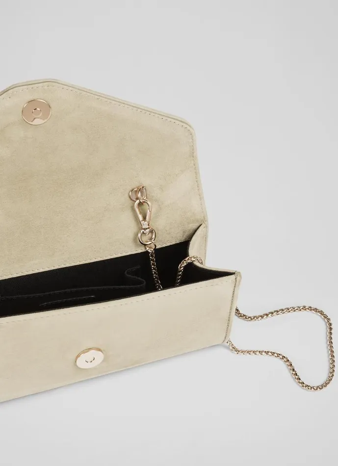 LKBennett Clutch Bags Women Dominica Beige Suede Clutch Bag LKBennett Clutch Bags Women Dominica Beige Suede Clutch Bag