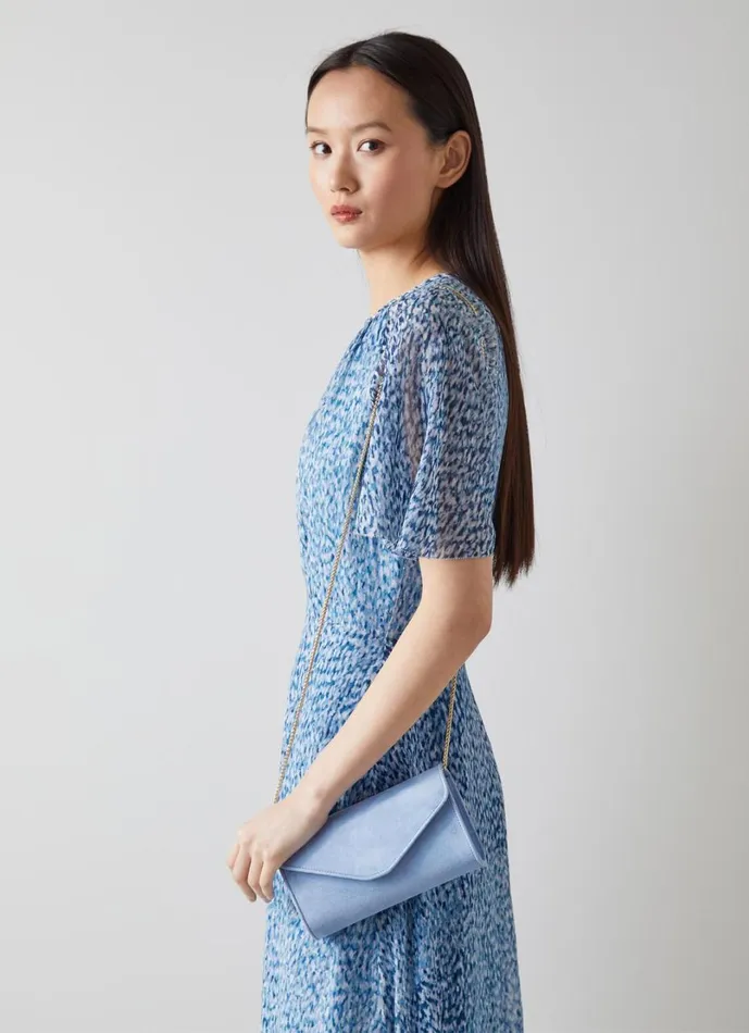 LKBennett Clutch Bags Women Dominica Pale Blue Suede Clutch Bag LKBennett Clutch Bags Women Dominica Pale Blue Suede Clutch Bag