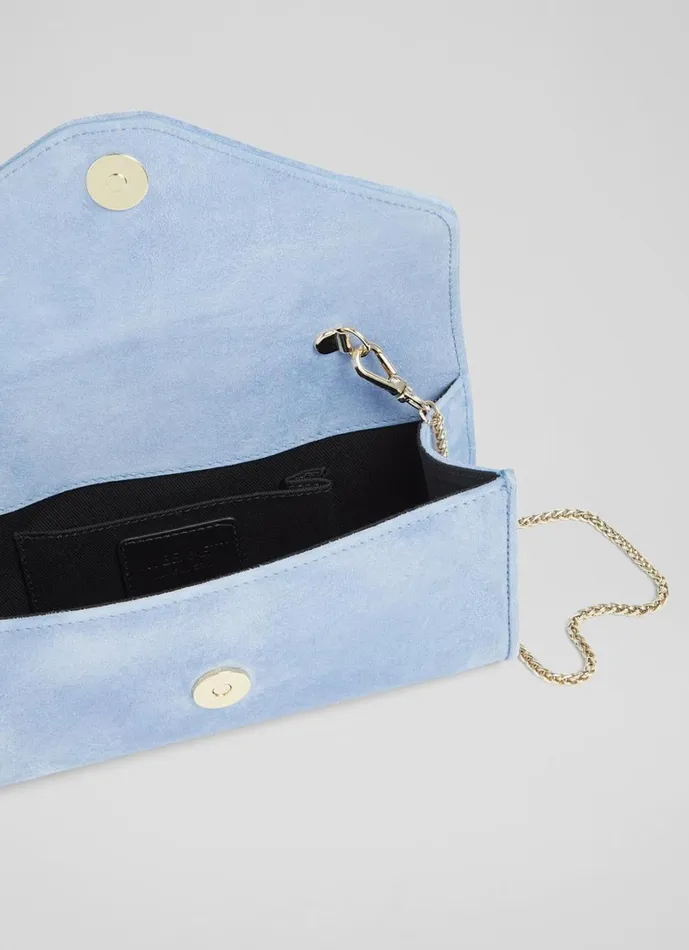 LKBennett Clutch Bags Women Dominica Pale Blue Suede Clutch Bag LKBennett Clutch Bags Women Dominica Pale Blue Suede Clutch Bag