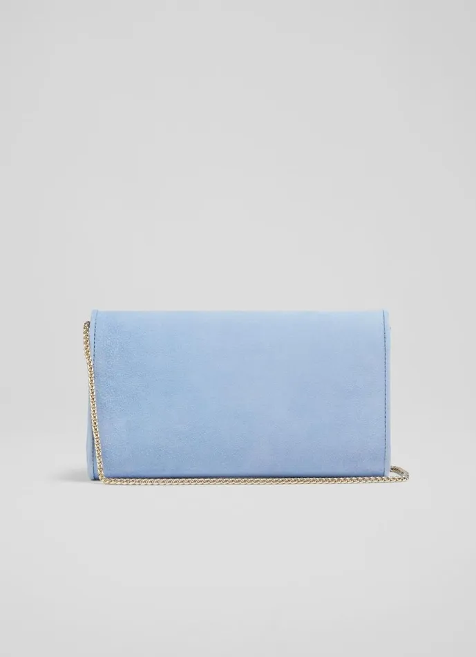 LKBennett Clutch Bags Women Dominica Pale Blue Suede Clutch Bag LKBennett Clutch Bags Women Dominica Pale Blue Suede Clutch Bag